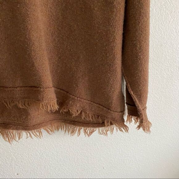 Free People Brown Irresistible Oversized V-Neck Frayed Fringed Sweater for fall - Picture 10 of 15